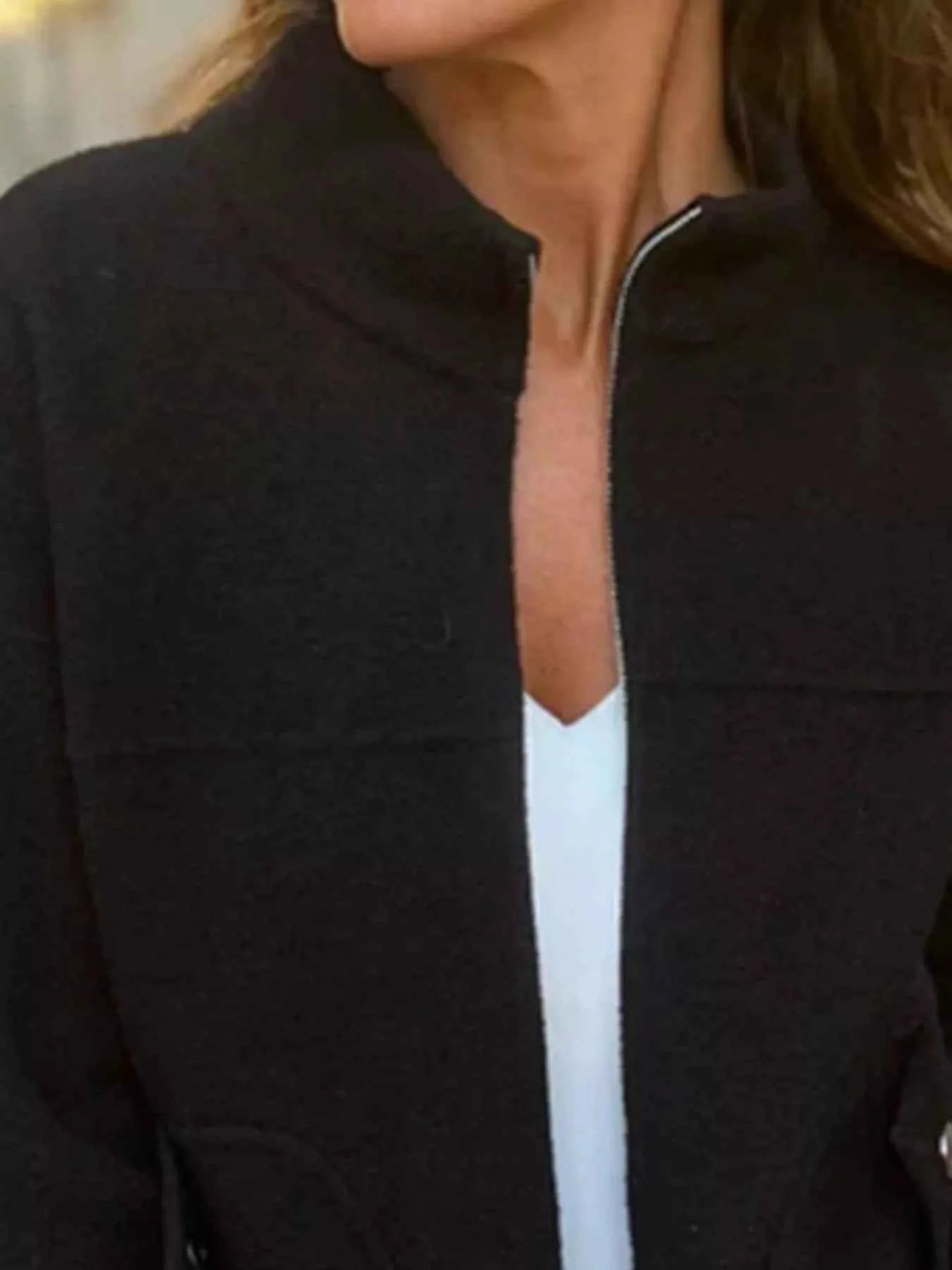 Full Size Textured Knit Zip Up Outerwear - Nico`s Store