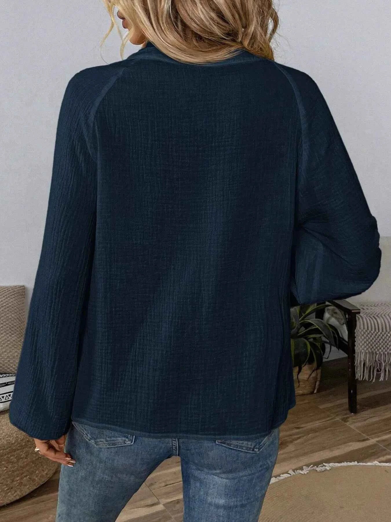 Paisley Pattern Blouse with Notched Long Sleeves for Effortless Style - Nico`s Store