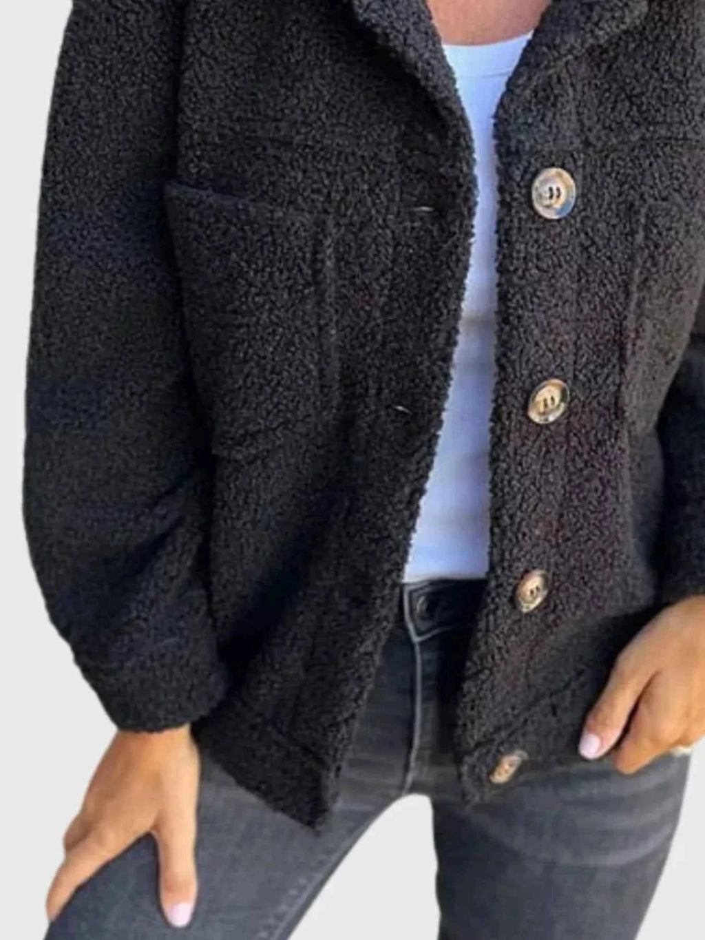 Full Size Plus Size Sherpa Shacket Single-Breasted - Nico`s Store