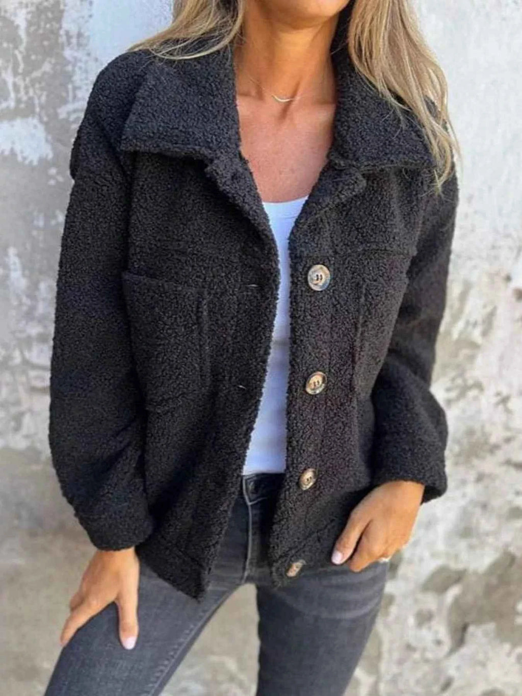Full Size Plus Size Sherpa Shacket Single-Breasted - Nico`s Store