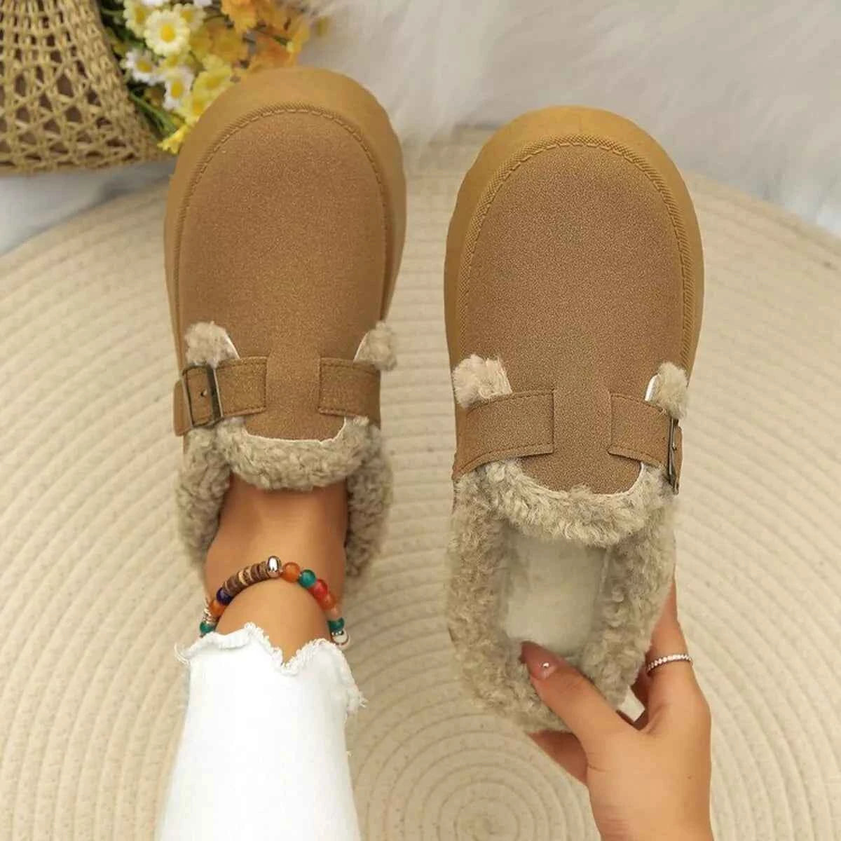 Round Toe Platform Slip-Ons with Fleece Lining
