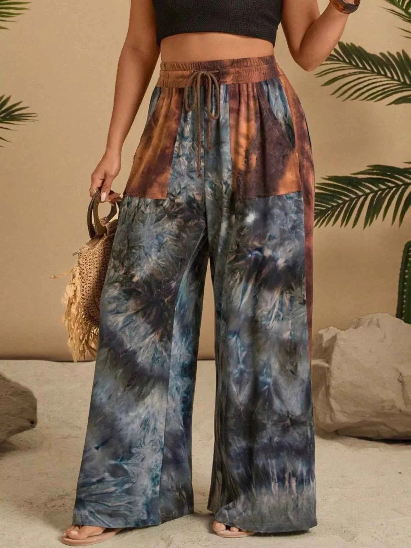 Full Size Plus Size Tie-Dye Wide Leg Pants for Effortless Style
