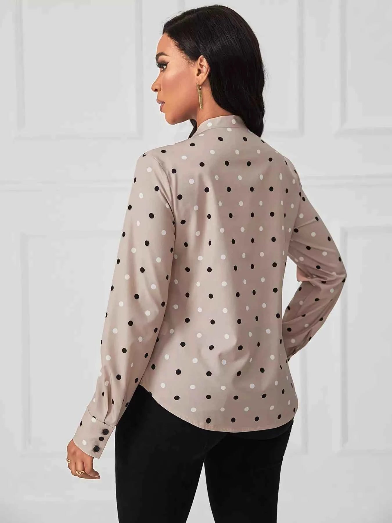 Quality Polka Dot Tie Neck Blouse - Nico`s Store