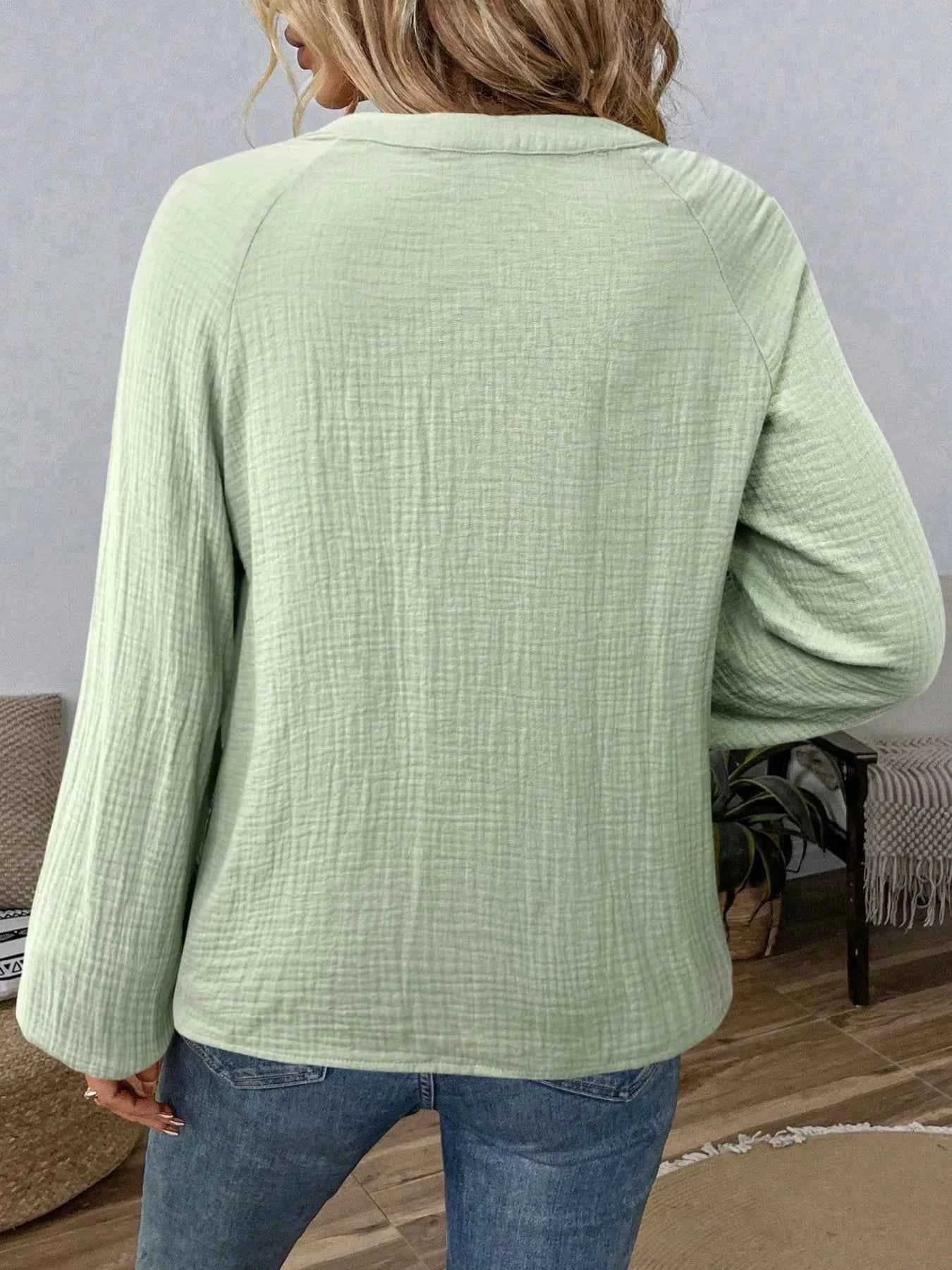 Paisley Pattern Blouse with Notched Long Sleeves for Effortless Style - Nico`s Store