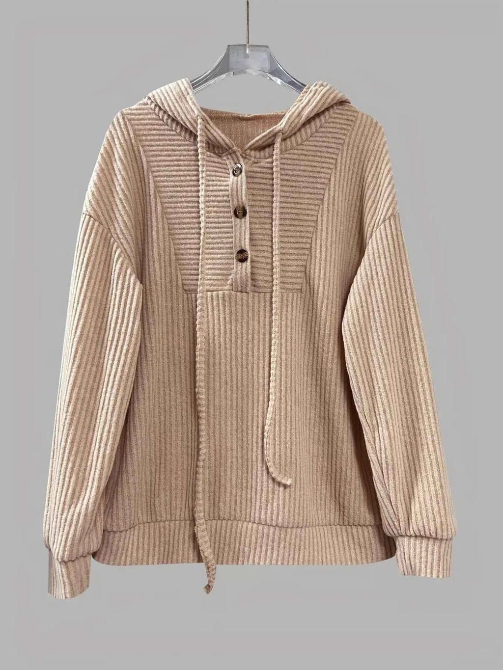 Button-Front Drawstring Hoodie