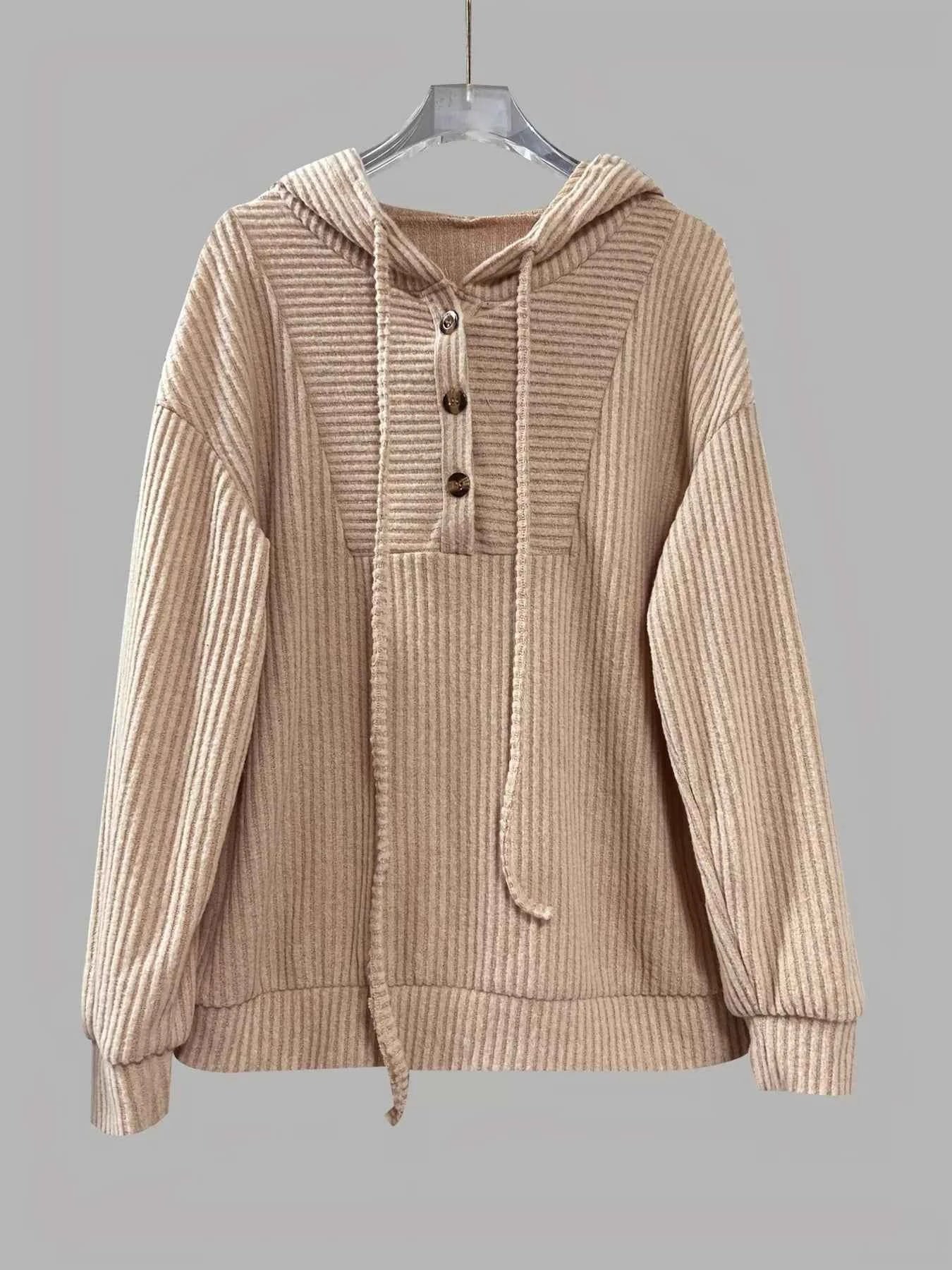 Button-Front Drawstring Hoodie