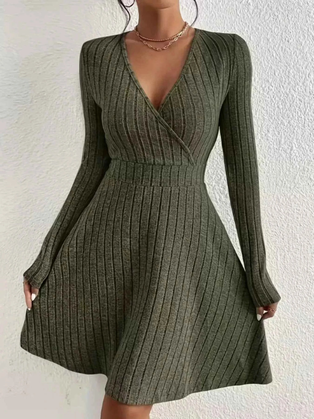 Ribbed Knit Wrap Dress for Effortless Style and Comfort