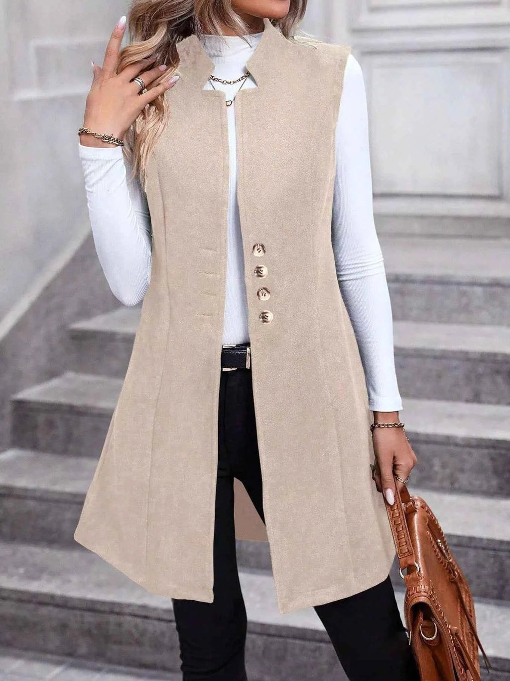 Button Up Sleeveless Longline Vest Coat - Nico`s Store