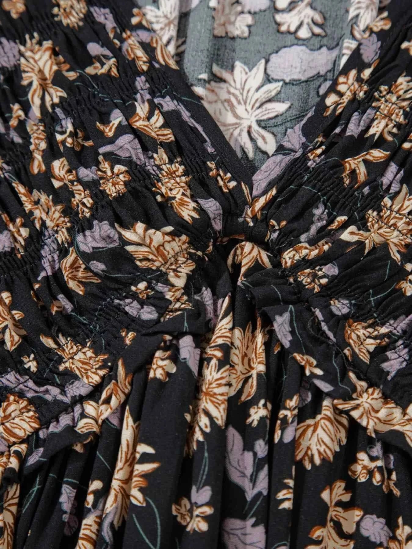 V Neck Babydoll Dress with Smocked Bust and Bubble Sleeves - Nico`s Store