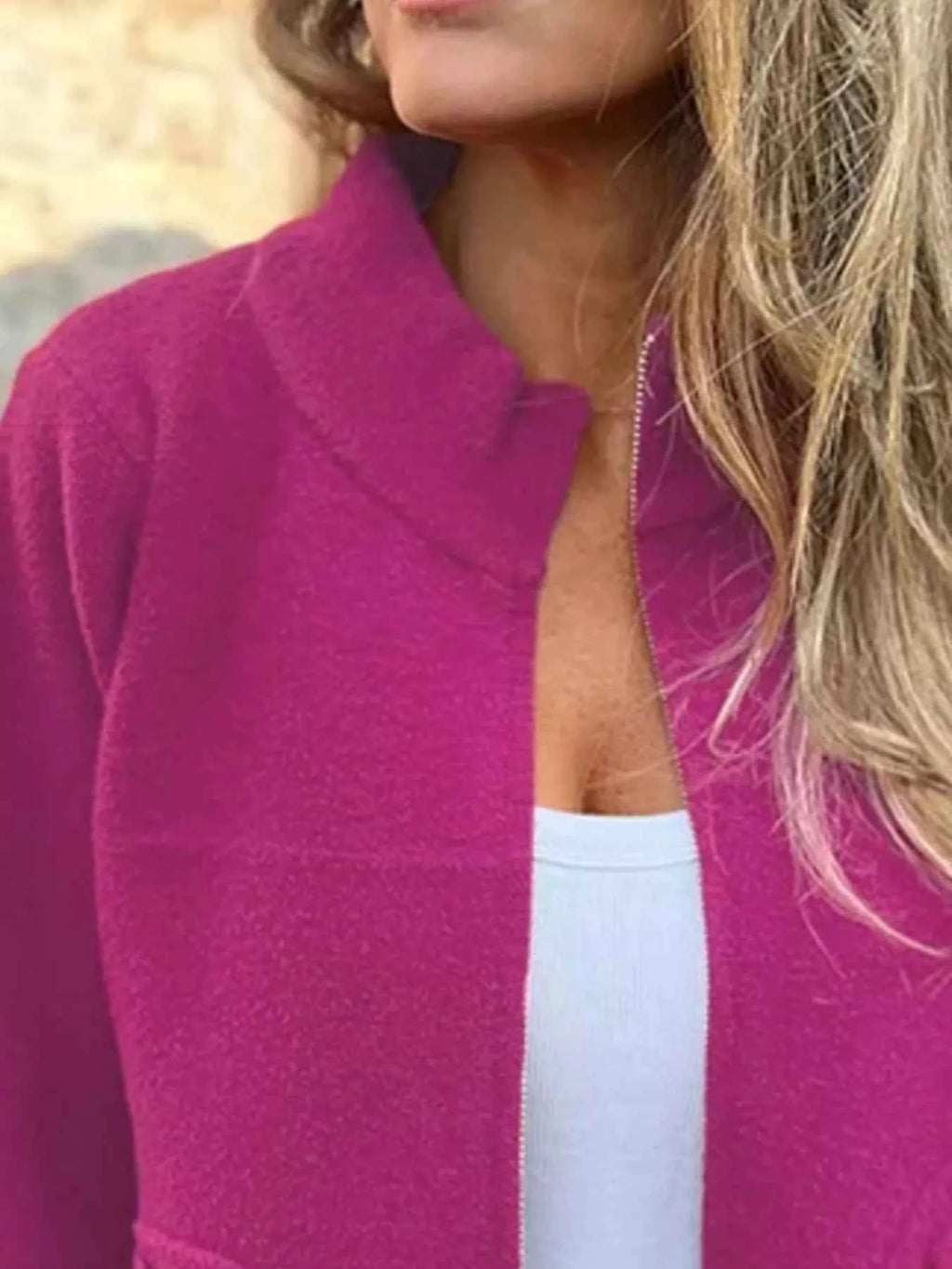 Full Size Textured Knit Zip Up Outerwear - Nico`s Store