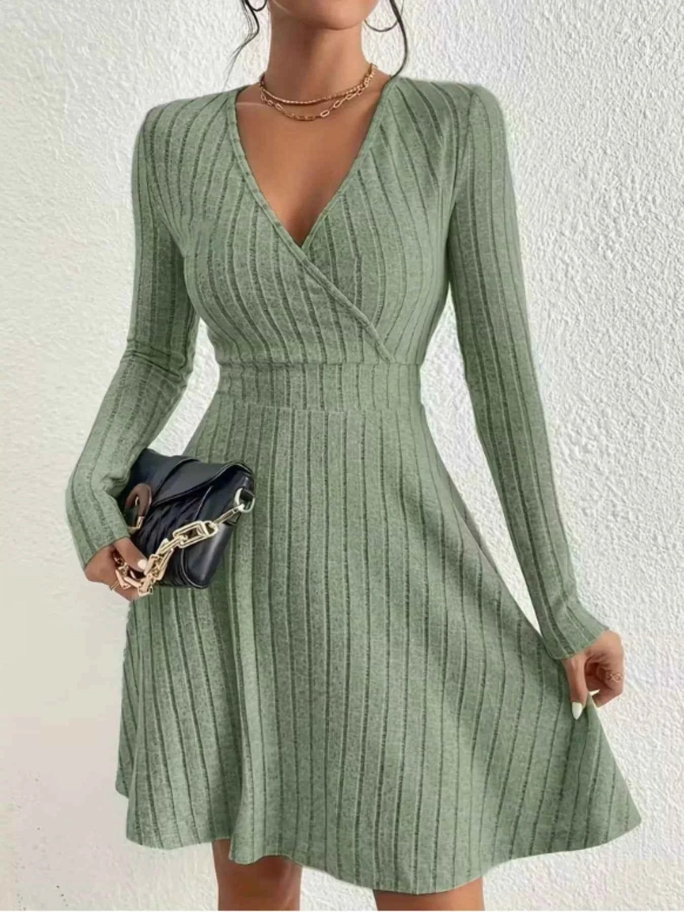 Ribbed Knit Wrap Dress for Effortless Style and Comfort