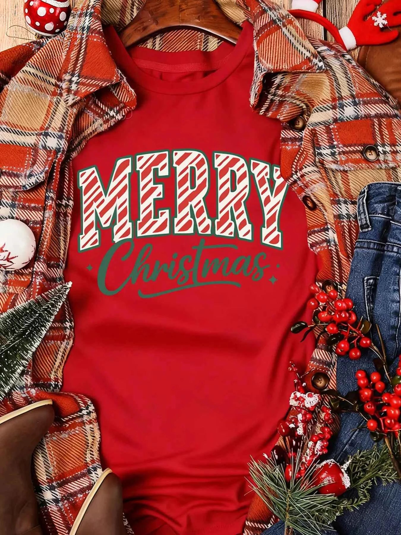 Merry Christmas Tee - Short Sleeve Graphic Tee for Festive Cheer in Style