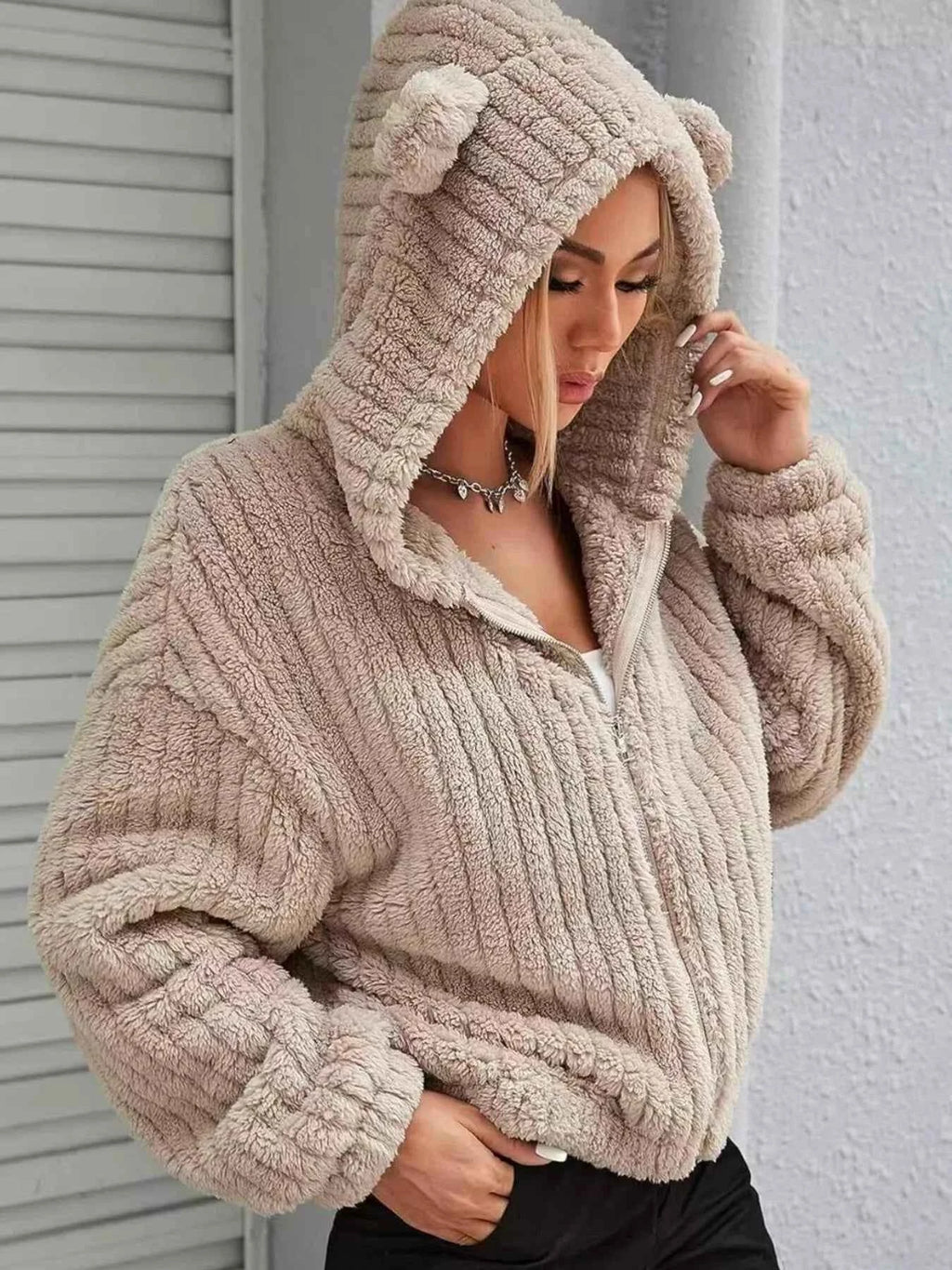 Teddy Bear Ear Hooded Fleece Outerwear - Nico`s Store