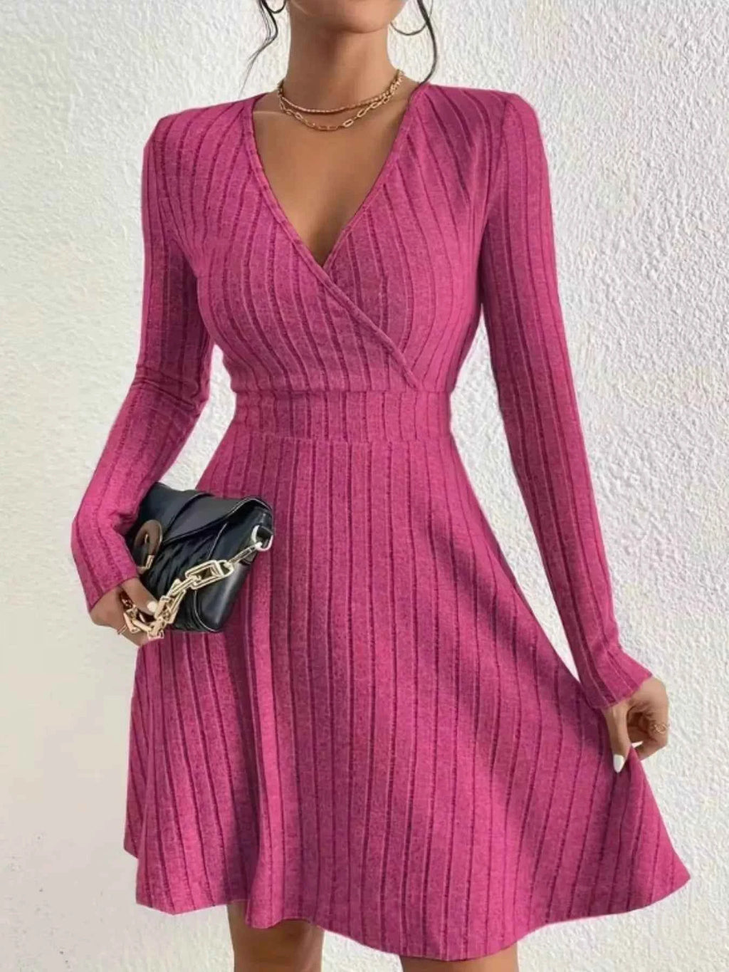 Ribbed Knit Wrap Dress for Effortless Style and Comfort