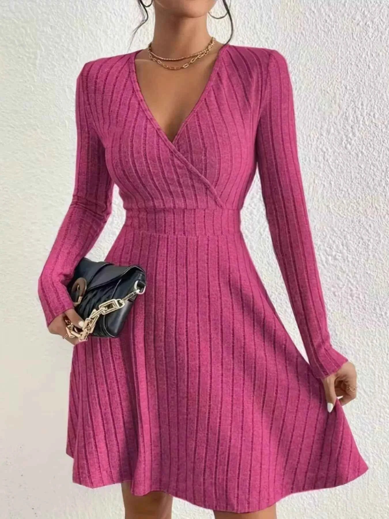 Ribbed Knit Wrap Dress for Effortless Style and Comfort