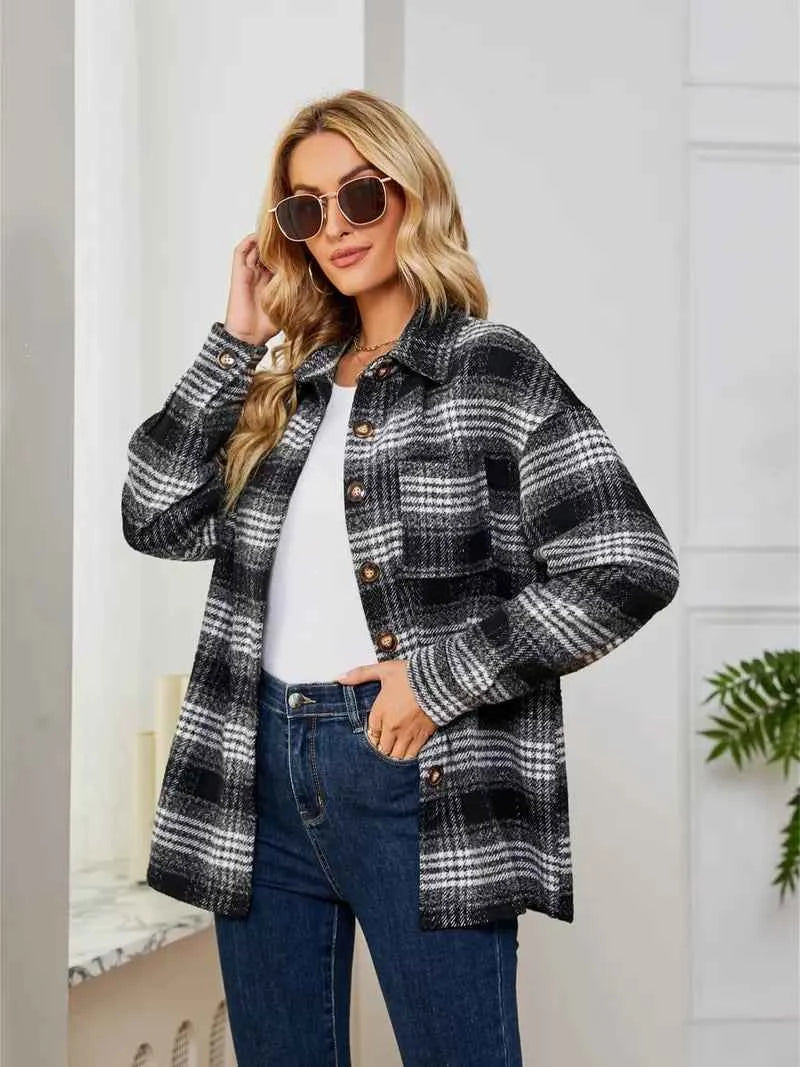 Casual Plaid Women's Jacket with Pockets - Nico`s Store