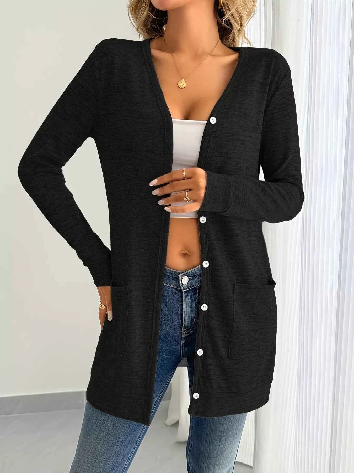 Open Front Longline Cardigan with Side Pockets - Nico`s Store