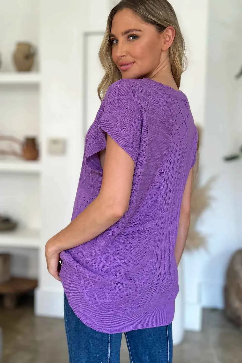 Cable-Knit Cap Sleeve Sweater full size - Nico`s Store