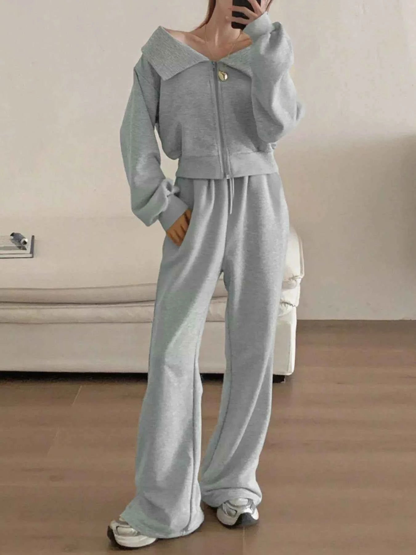 Zip Up Long Sleeve Set with Pants - Nico`s Store