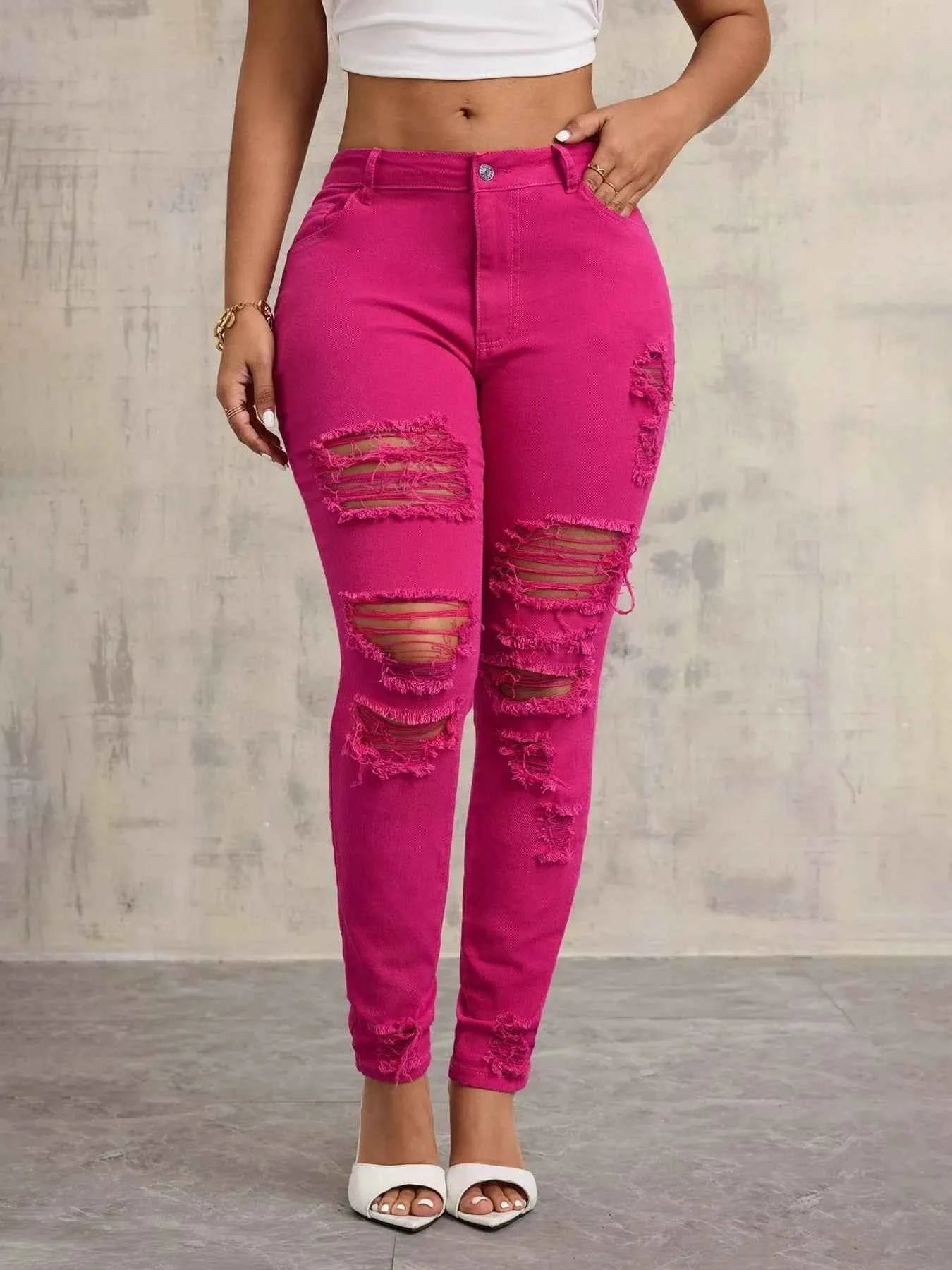 High-Waisted Distressed Skinny Jeans - Nico`s Store