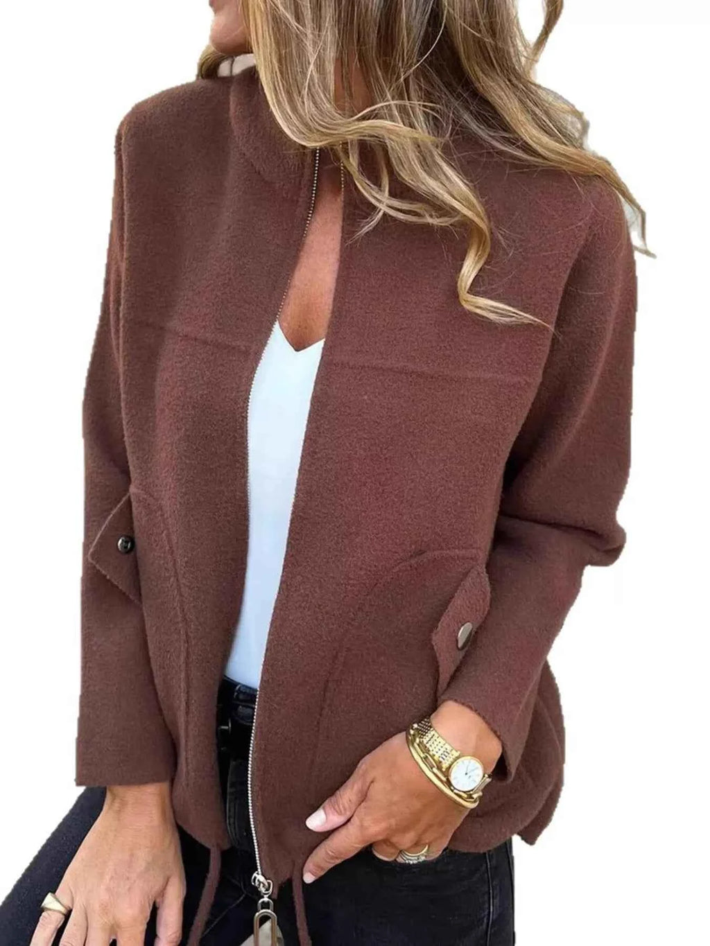 Full Size Textured Knit Zip Up Outerwear - Nico`s Store