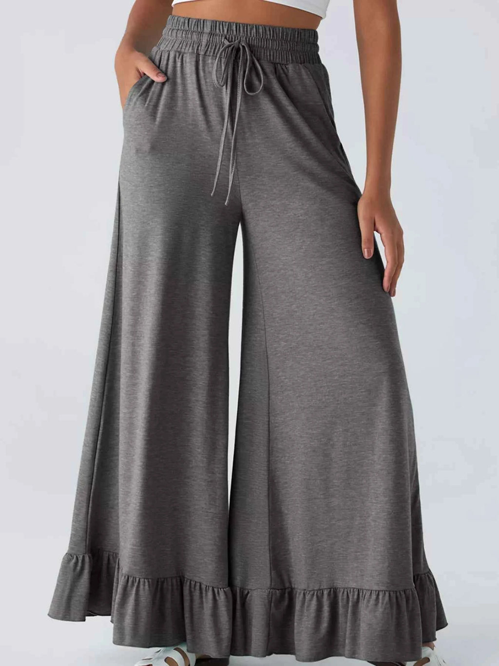 Ruffled Wide Leg High Waist Pants with Pockets for Effortless Style - Nico`s Store