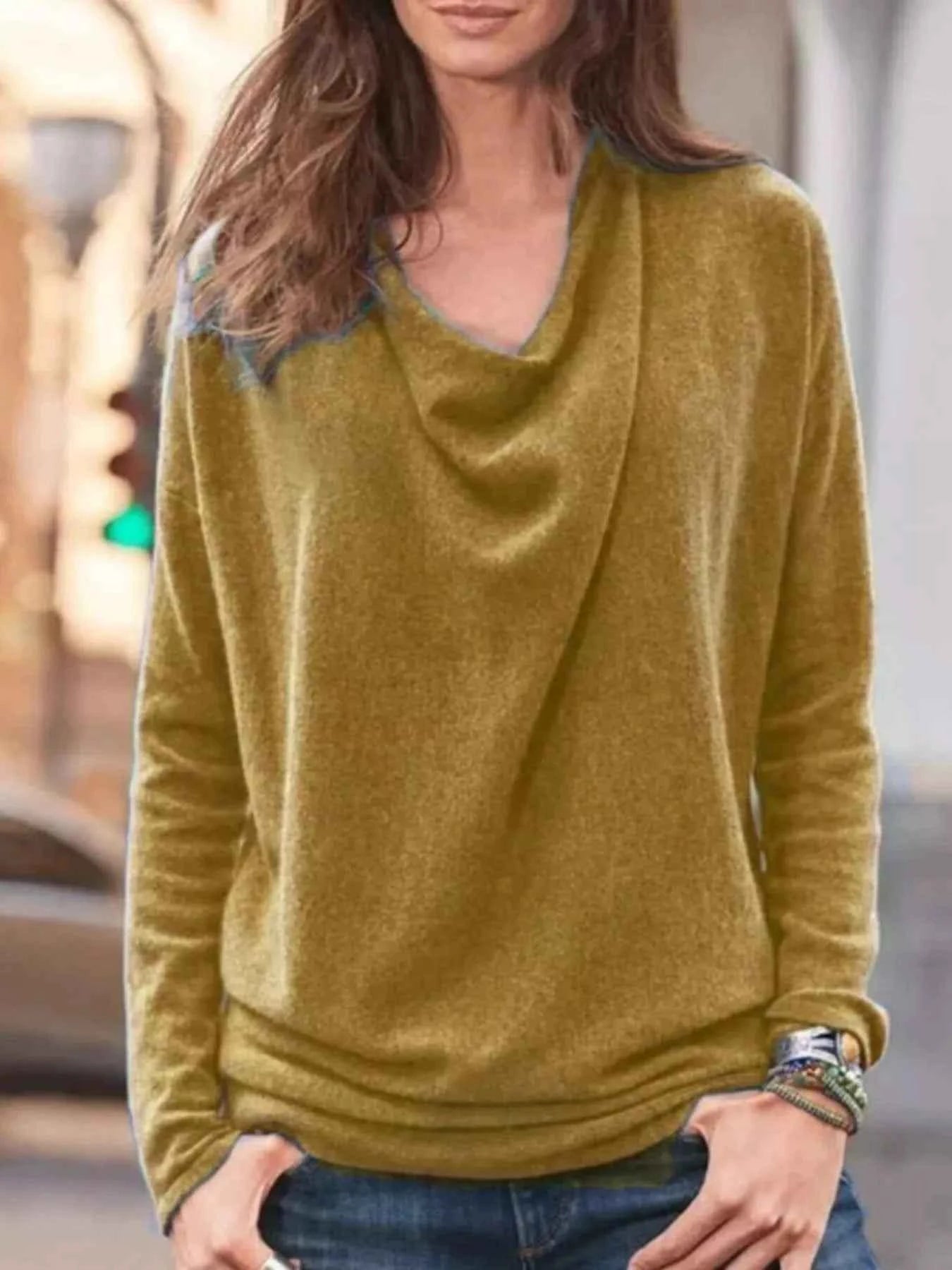 Full Size Plus Size Cowl Neck Long Sleeve Top - Perfectly Flattering Plus Size Cowl Neck Top
