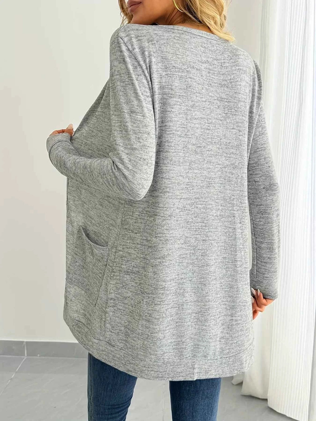 Open Front Longline Cardigan with Side Pockets - Nico`s Store