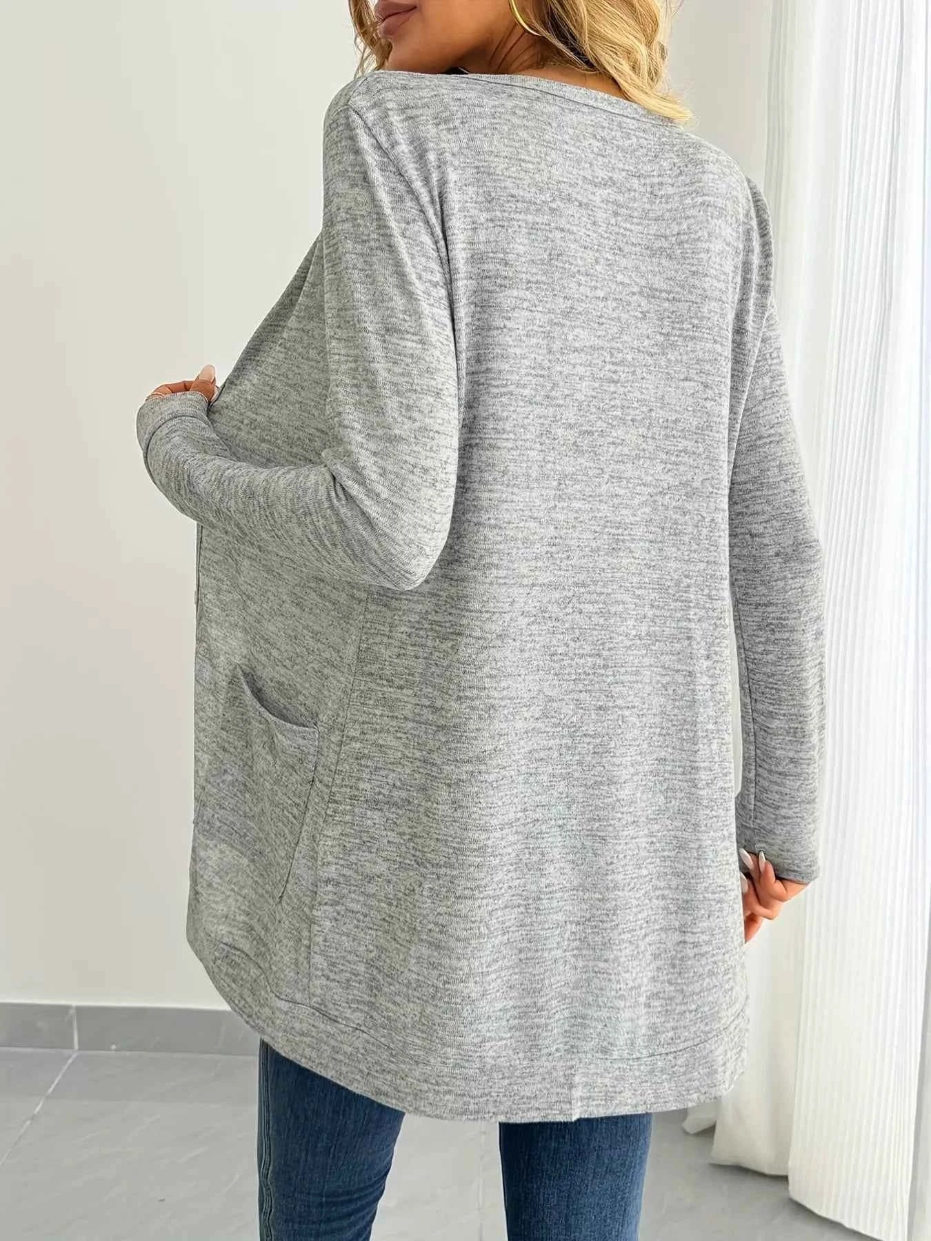 Open Front Longline Cardigan with Side Pockets - Nico`s Store