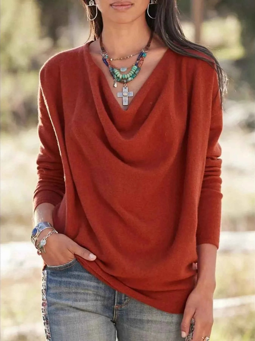 Full Size Plus Size Cowl Neck Long Sleeve Top - Perfectly Flattering Plus Size Cowl Neck Top