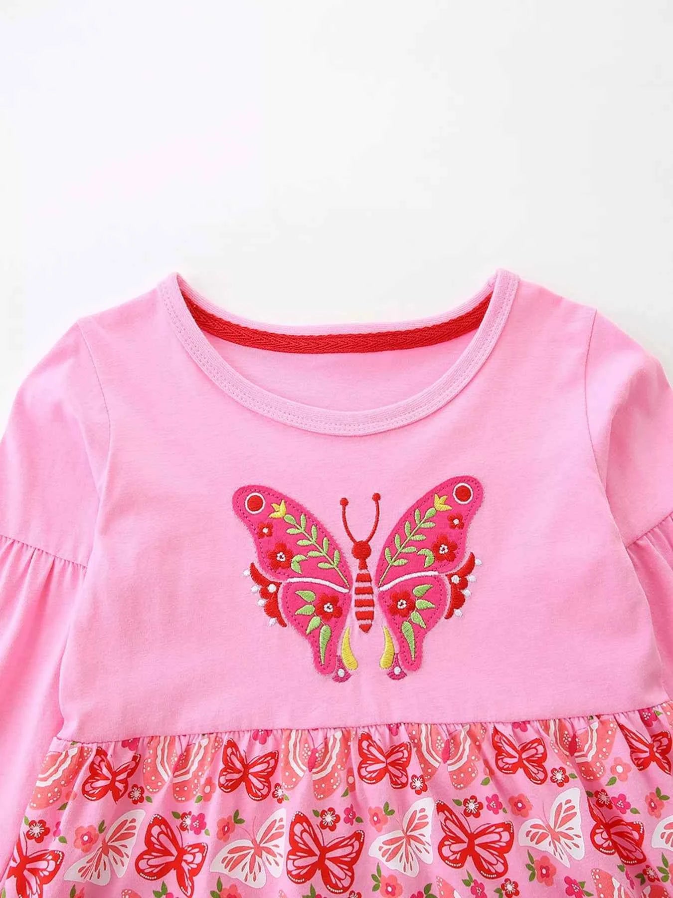 Children's Butterfly Dress - Long Sleeve Casual Dress for Girls