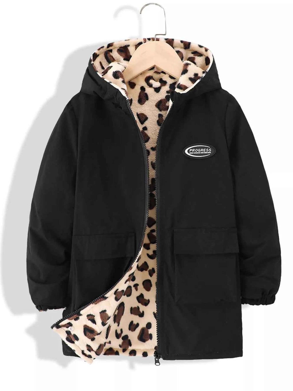Children's Warm Leopard Jacket with Hood and Lined Interior - Nico`s Store
