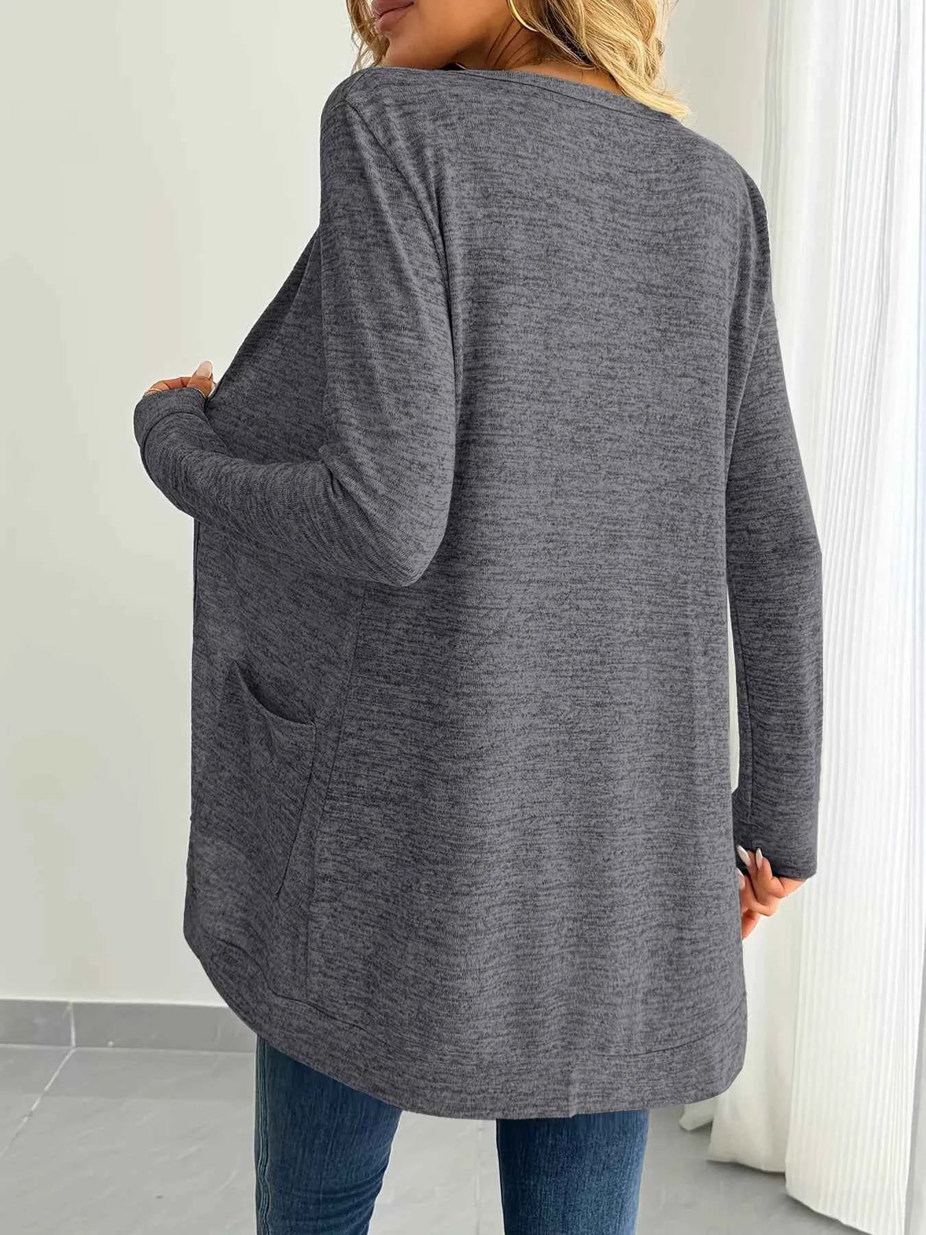 Open Front Longline Cardigan with Side Pockets - Nico`s Store