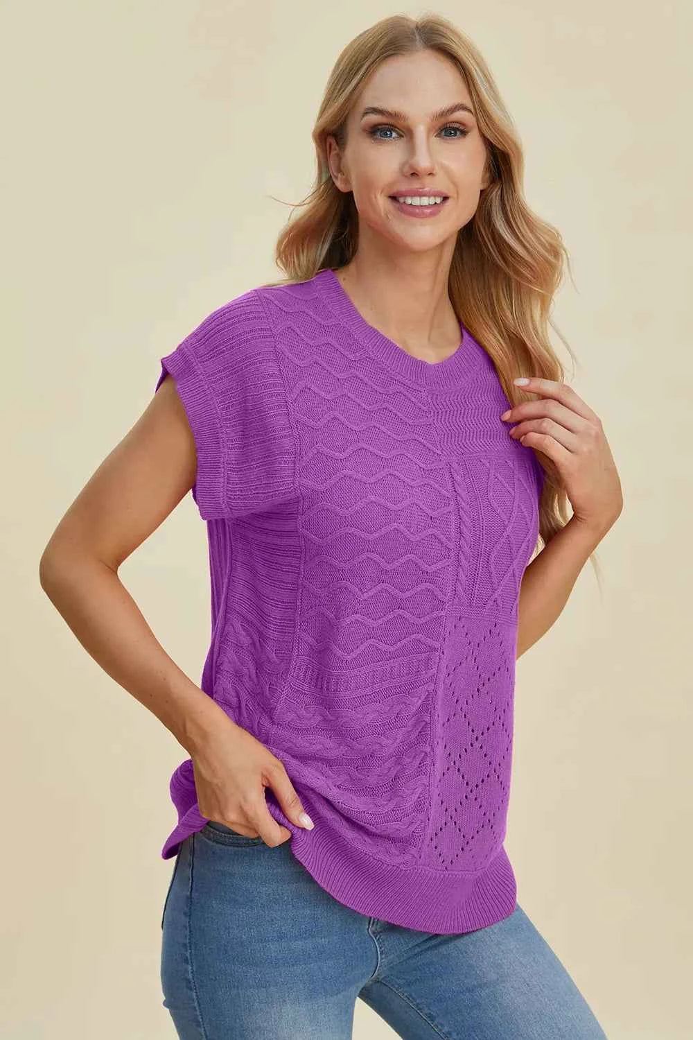 Cable-Knit Cap Sleeve Sweater full size - Nico`s Store