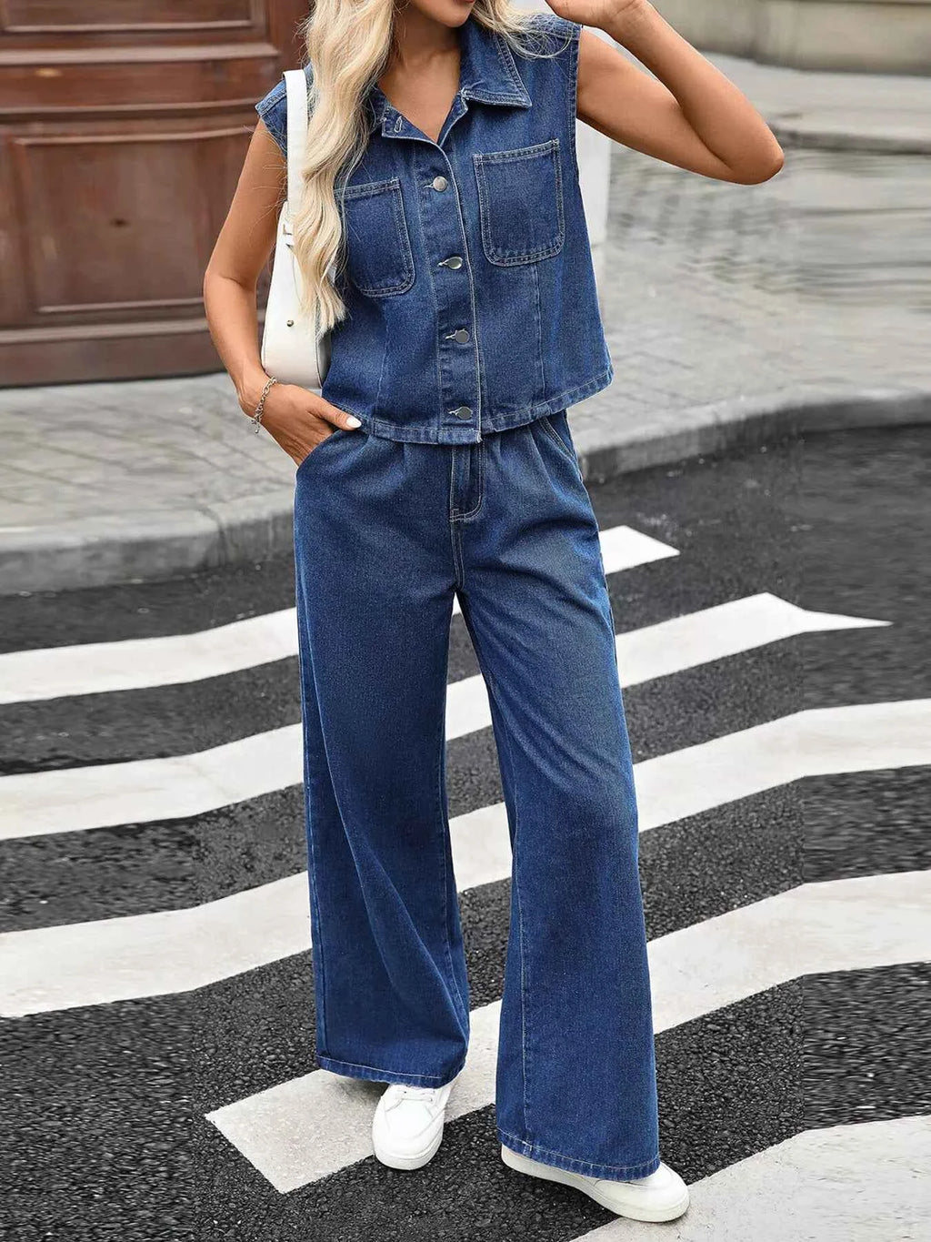 Button Up Vest and Jeans Set for Chic Casual Style - Nico`s Store
