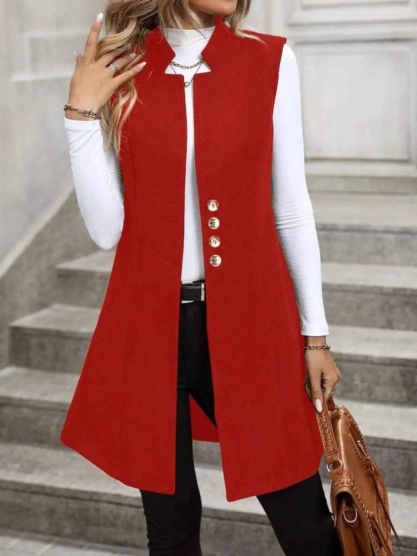 Button Up Sleeveless Longline Vest Coat - Nico`s Store