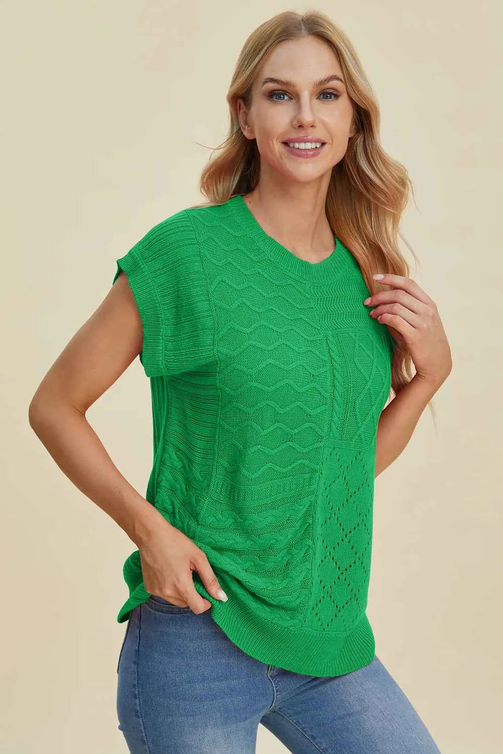 Cable-Knit Cap Sleeve Sweater full size - Nico`s Store