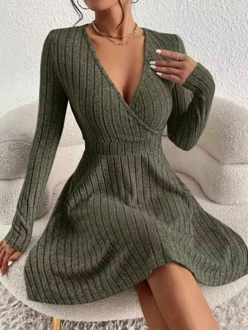 Ribbed Knit Wrap Dress for Effortless Style and Comfort