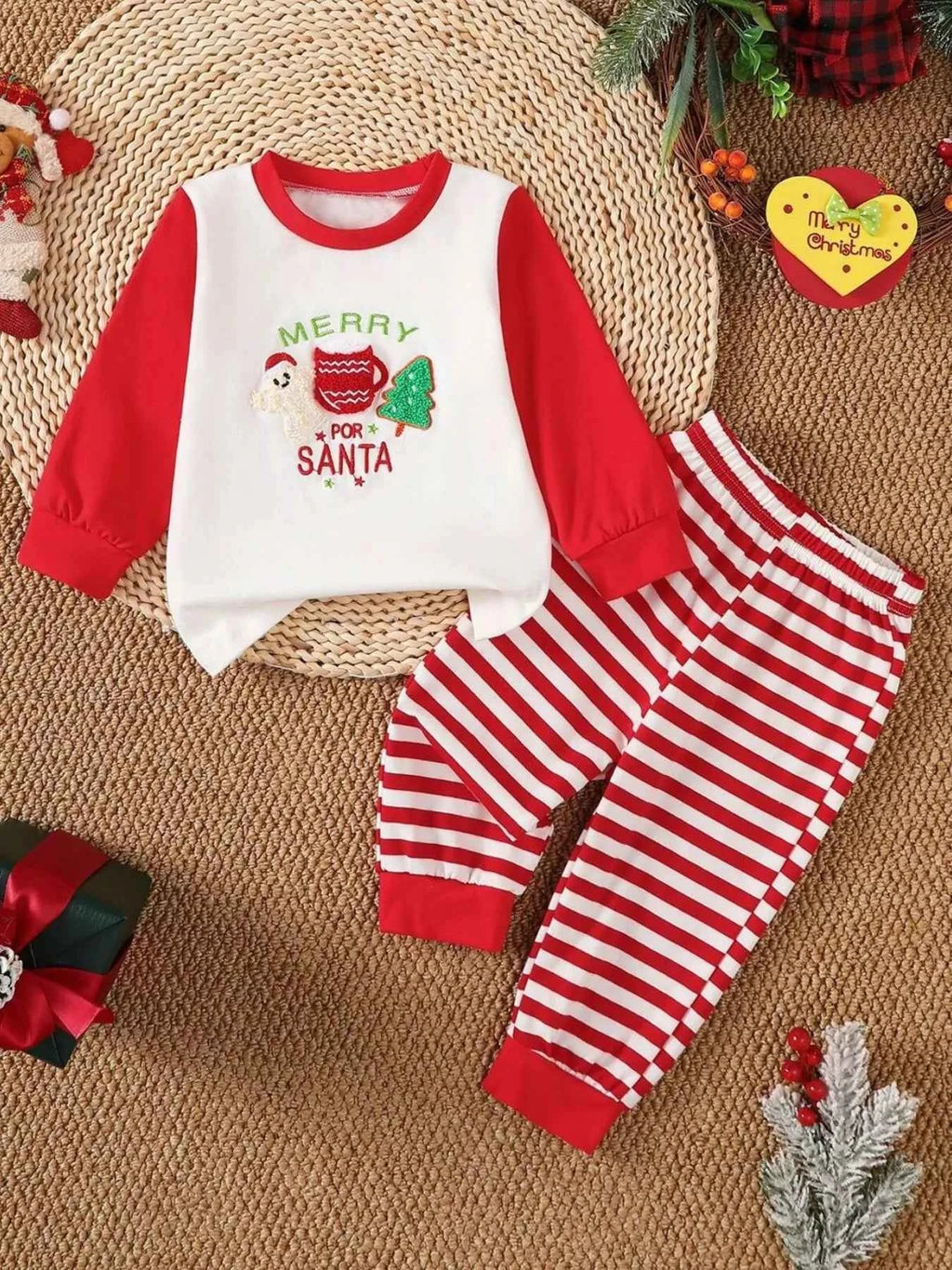 Children's Christmas Pajamas - Reindeer Striped Pajama Set