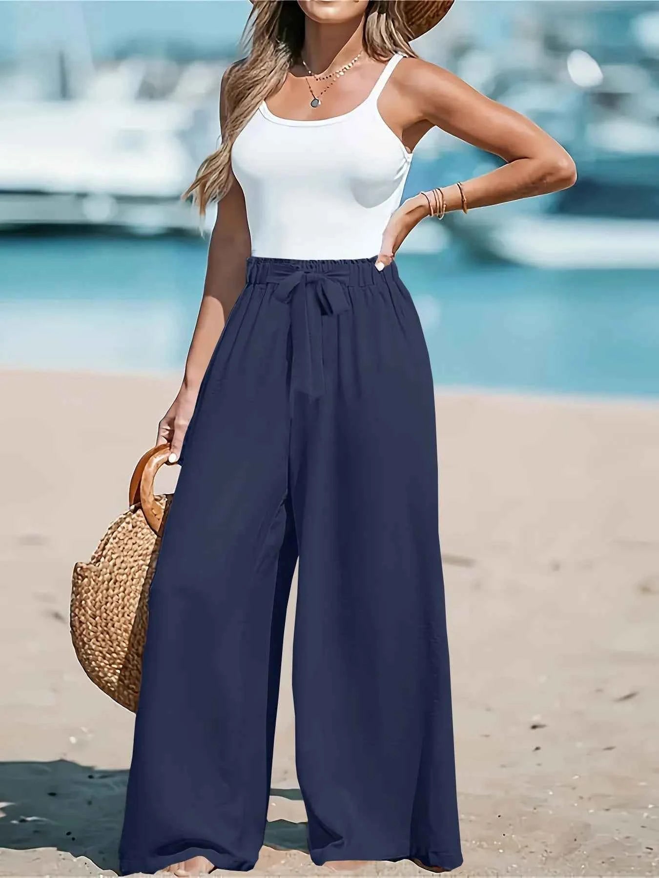 Full Size Wide Leg Pants with Drawstring Waist - Nico`s Store