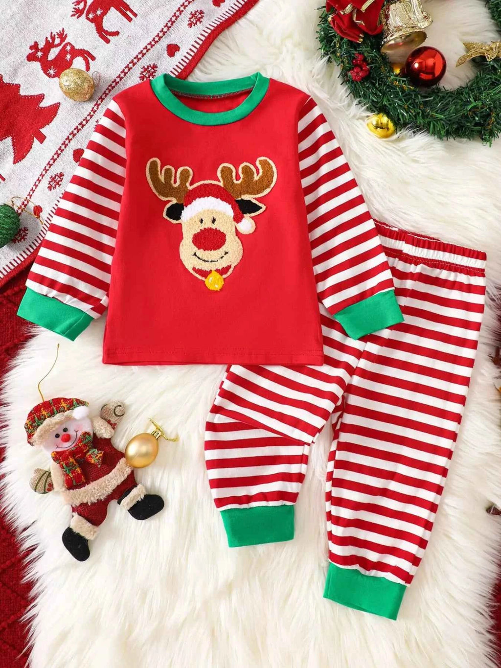 Children's Christmas Pajamas - Reindeer Striped Pajama Set