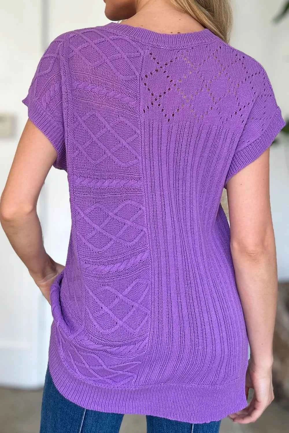 Cable-Knit Cap Sleeve Sweater full size - Nico`s Store