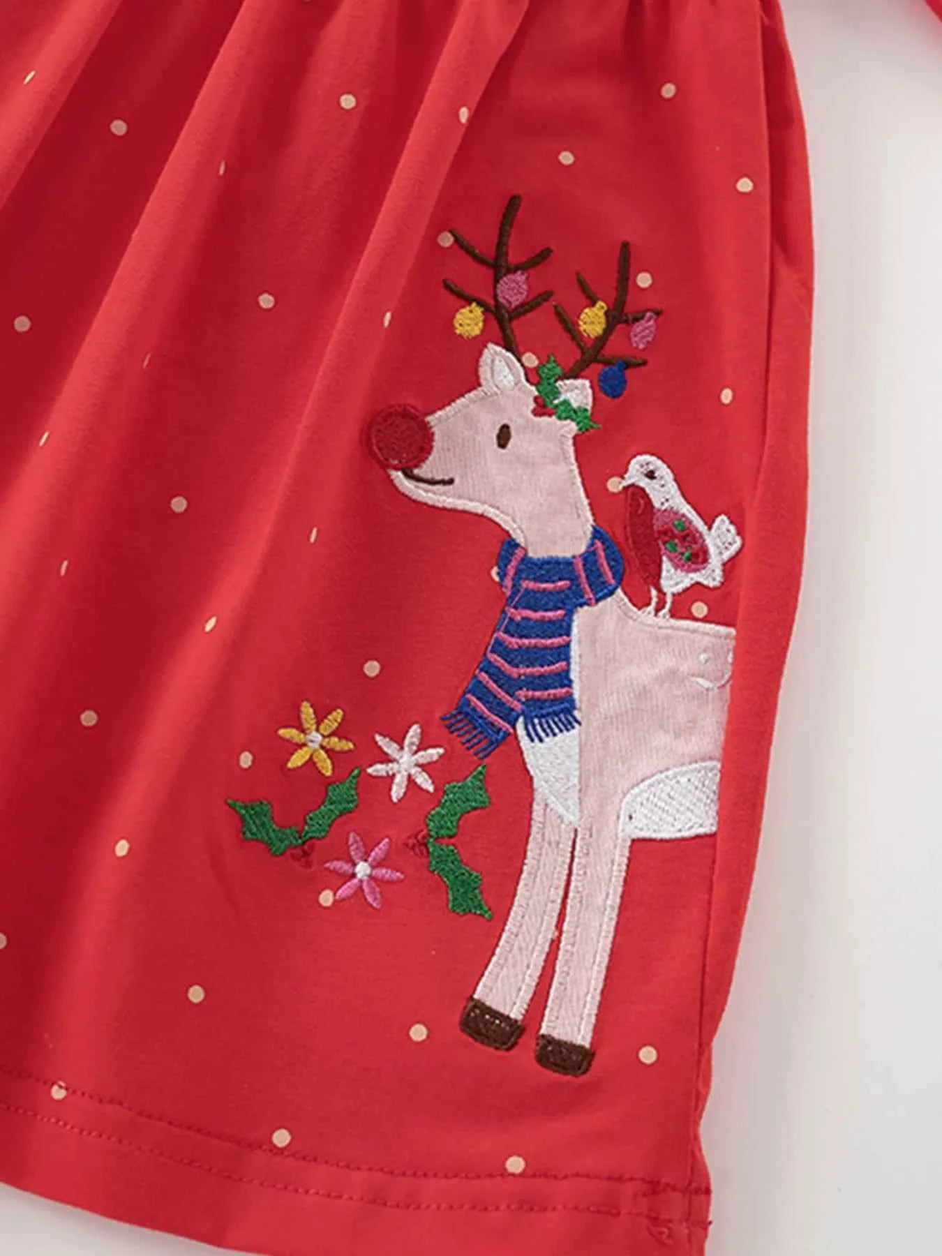 Children's Reindeer Polka Dot Dress for Kids with Button Detail - Nico`s Store