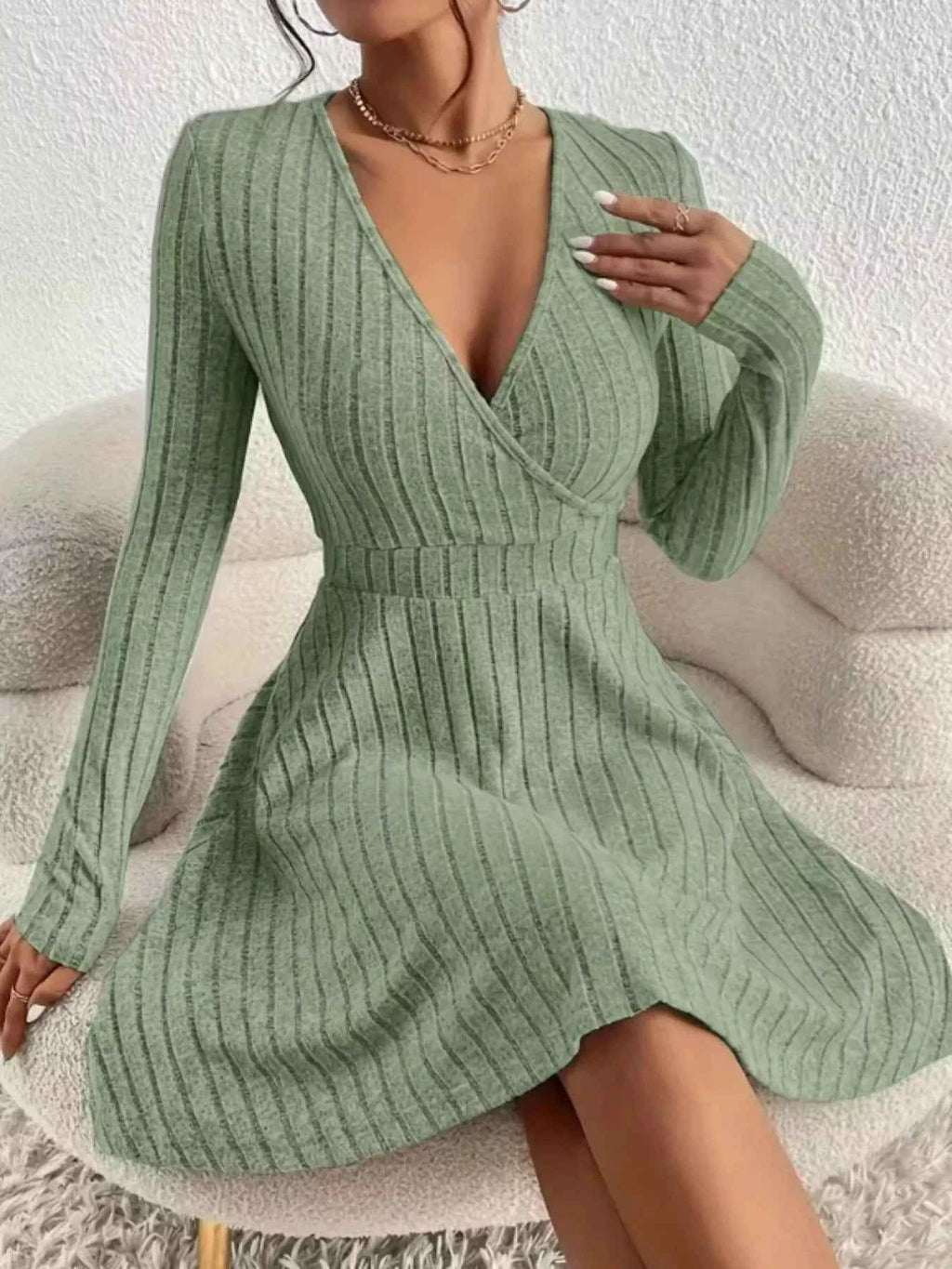 Ribbed Knit Wrap Dress for Effortless Style and Comfort