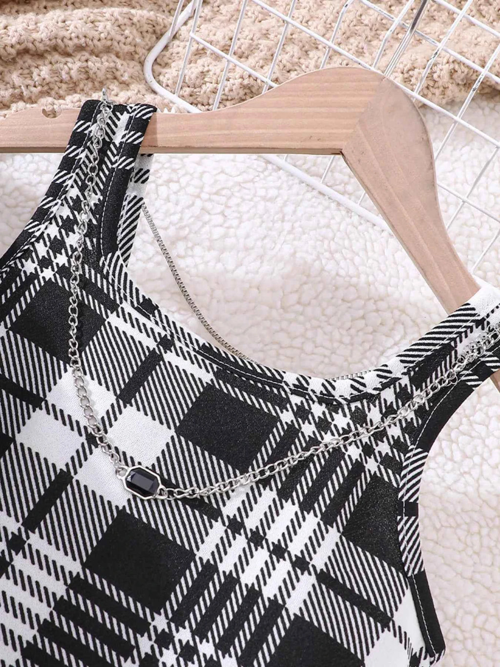 Children's Fuzzy Cardigan Dress Set with Plaid Dress - Nico`s Store