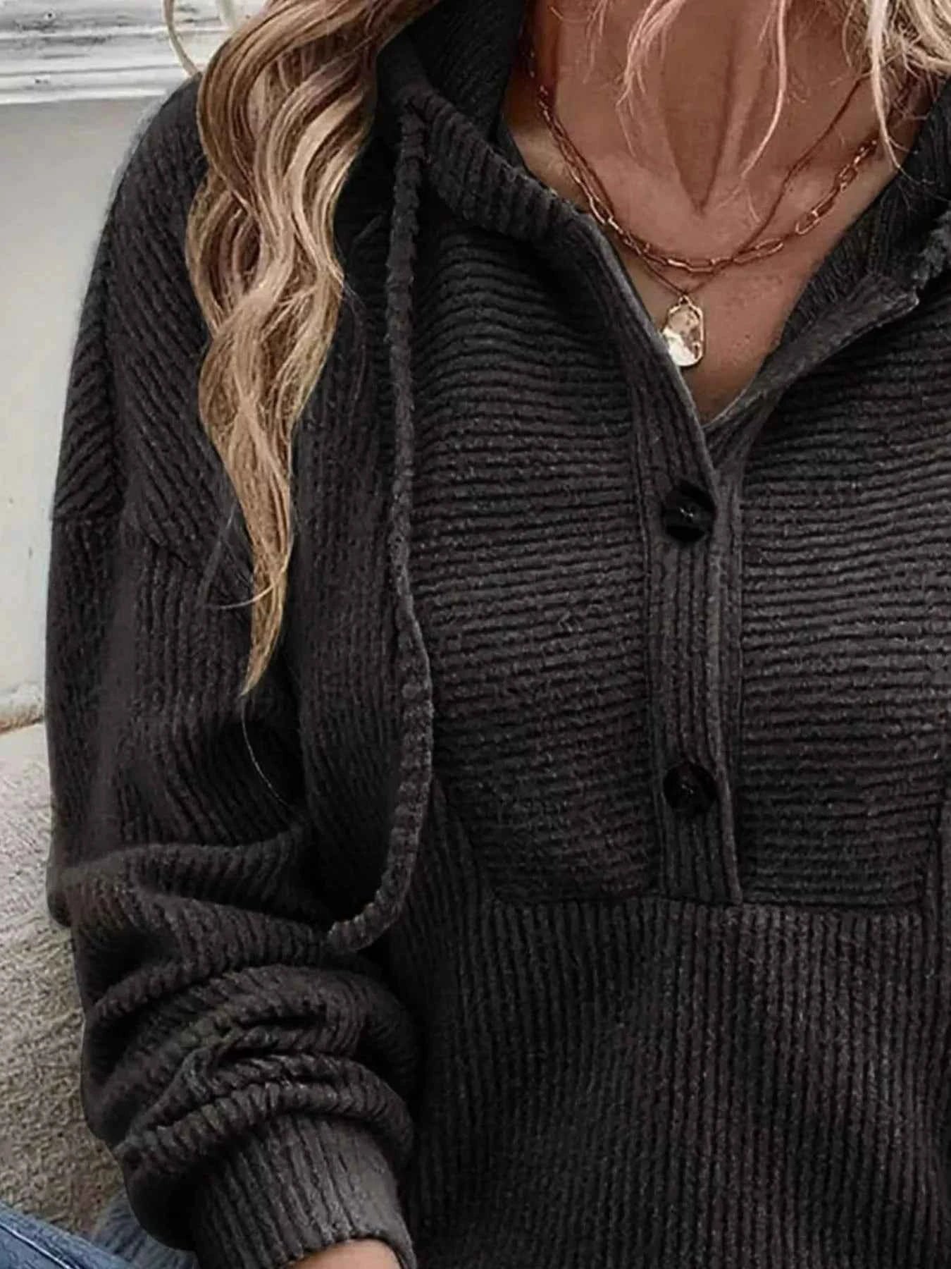 Button-Front Drawstring Hoodie