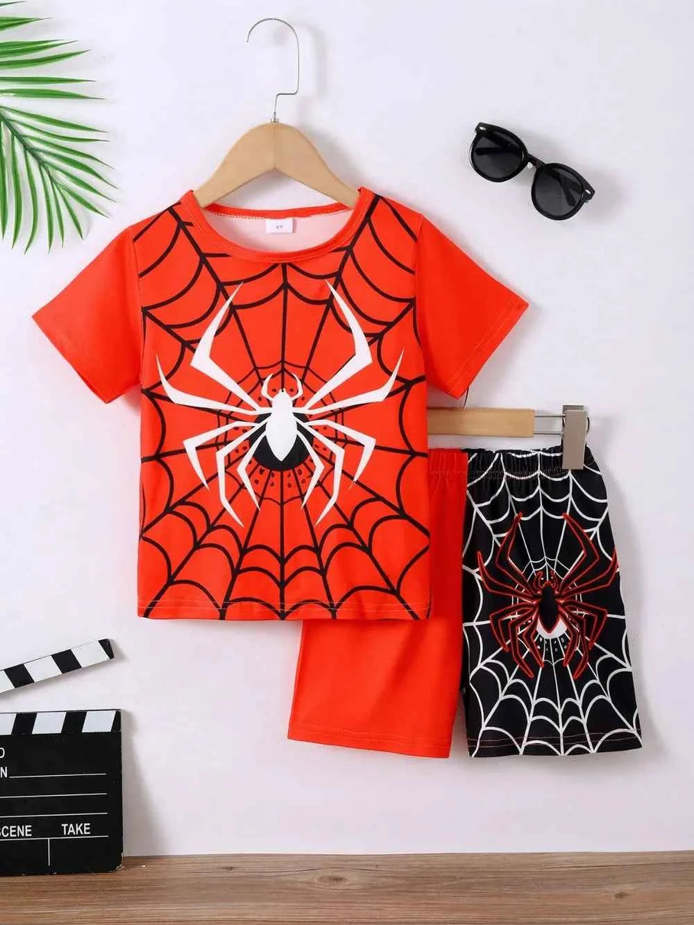Children's Spider T-Shirt and Pants Set - Short Sleeve Round Neck Outfit for Kids - Nico`s Store