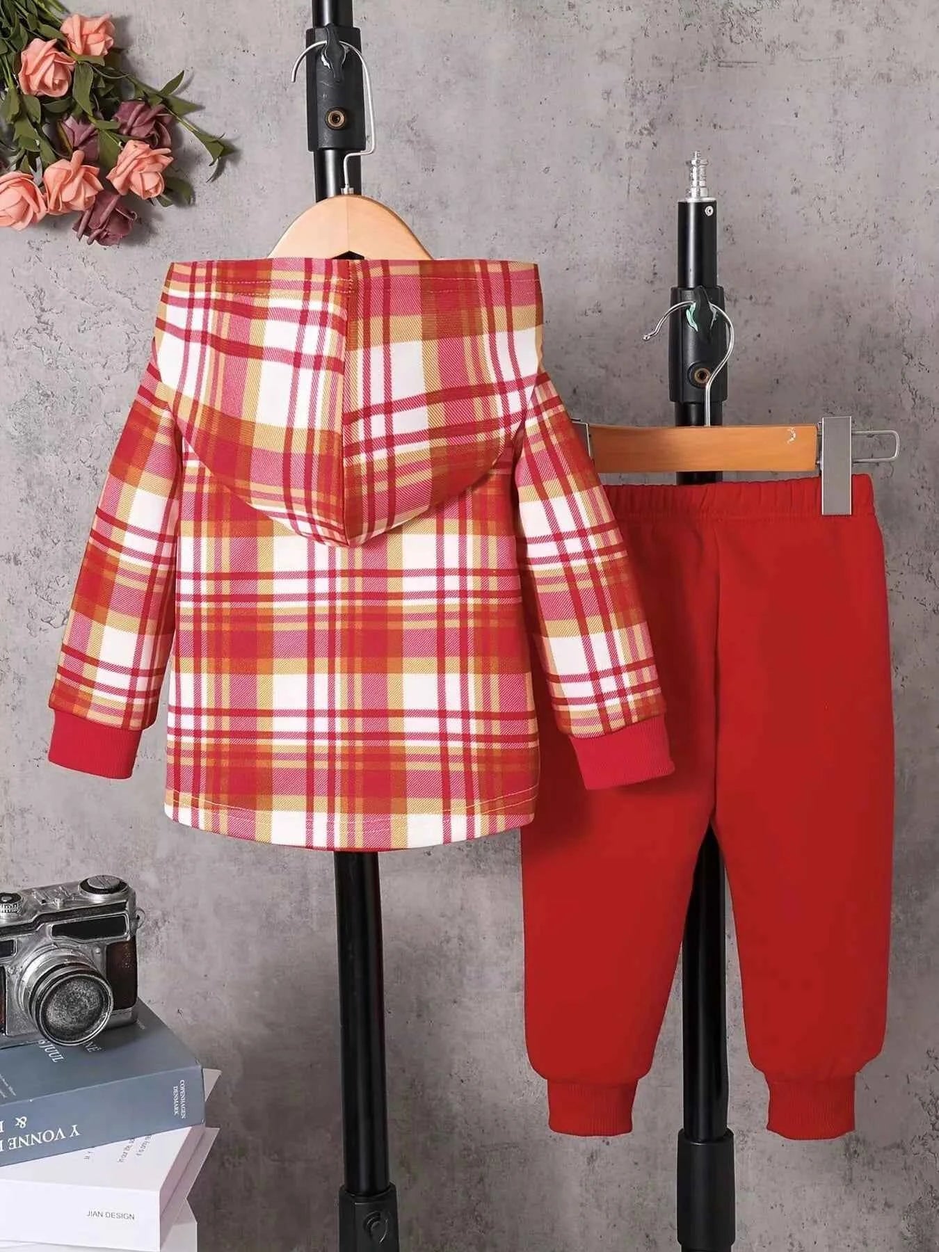 Children's Plaid Hooded Set - Button Up Top & Pants for Kids - Nico`s Store