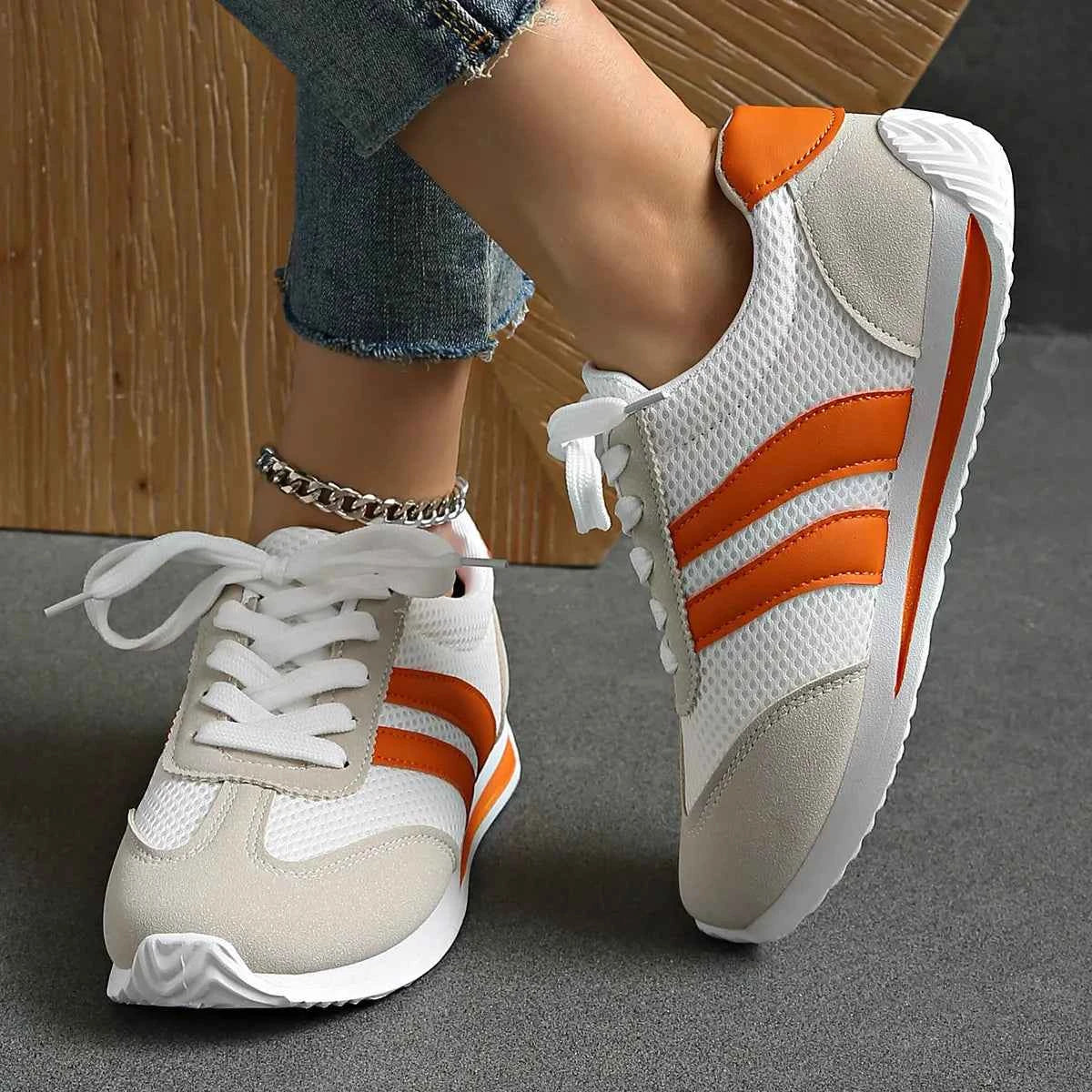 Striped Mesh Lace Up Sneakers Nico's store - Nico`s Store