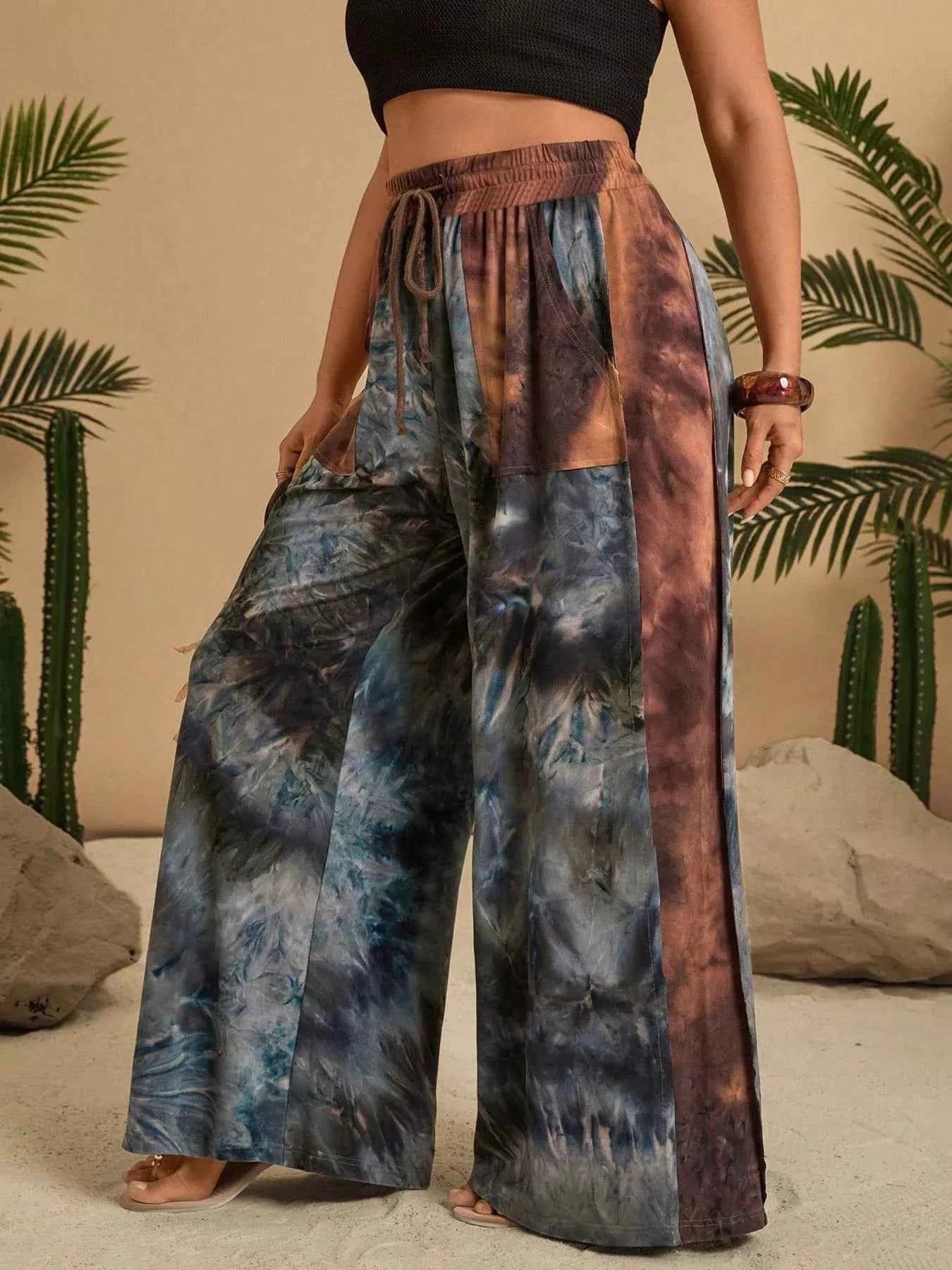 Full Size Plus Size Tie-Dye Wide Leg Pants for Effortless Style